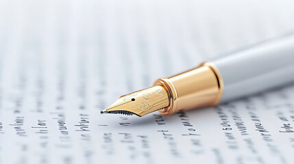 A close-up of a gold-nib fountain pen resting on handwritten text, highlighting elegant penmanship and luxurious writing instruments against a soft focus background.