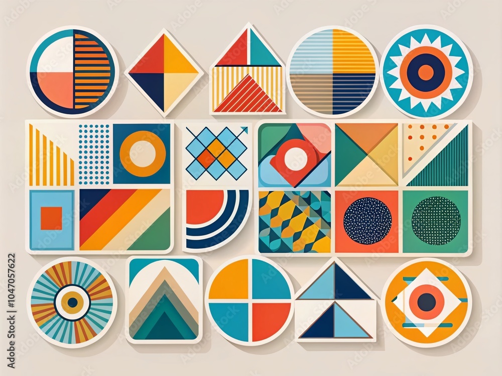 Poster abstract brutal shapes and retro geometric figures in minimalist style for modern design projects