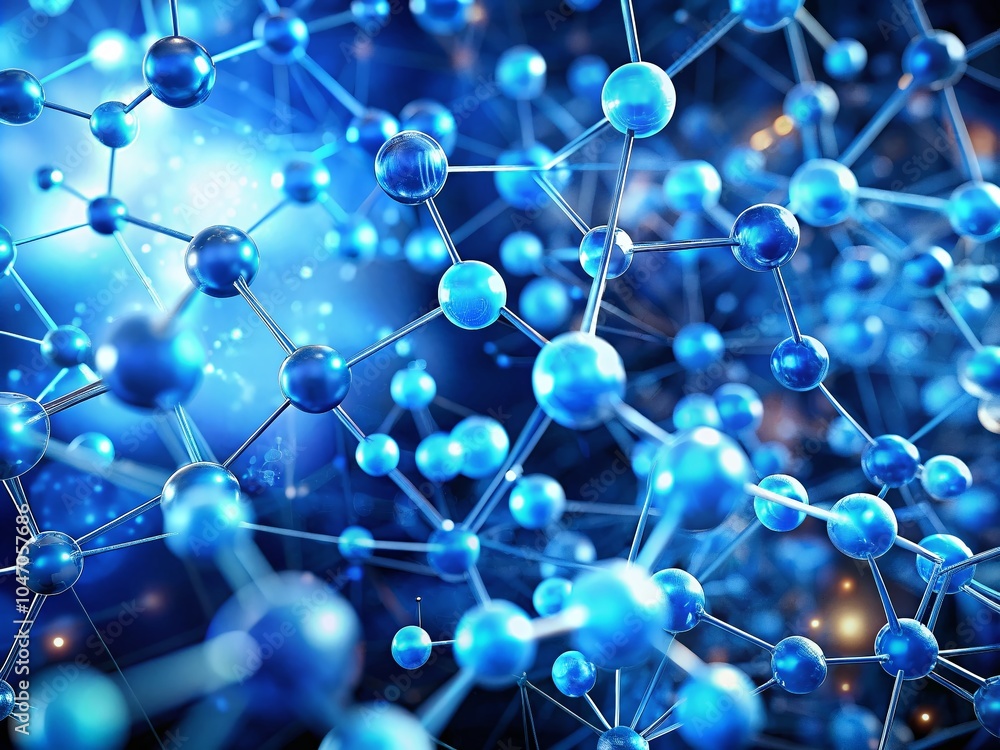 Poster abstract blue molecular network background with light bokeh for science and technology themes