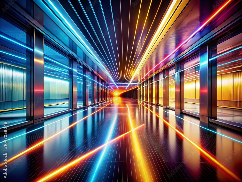 Poster abstract light lines along hallway edge - dynamic hdr illustration for modern design projects