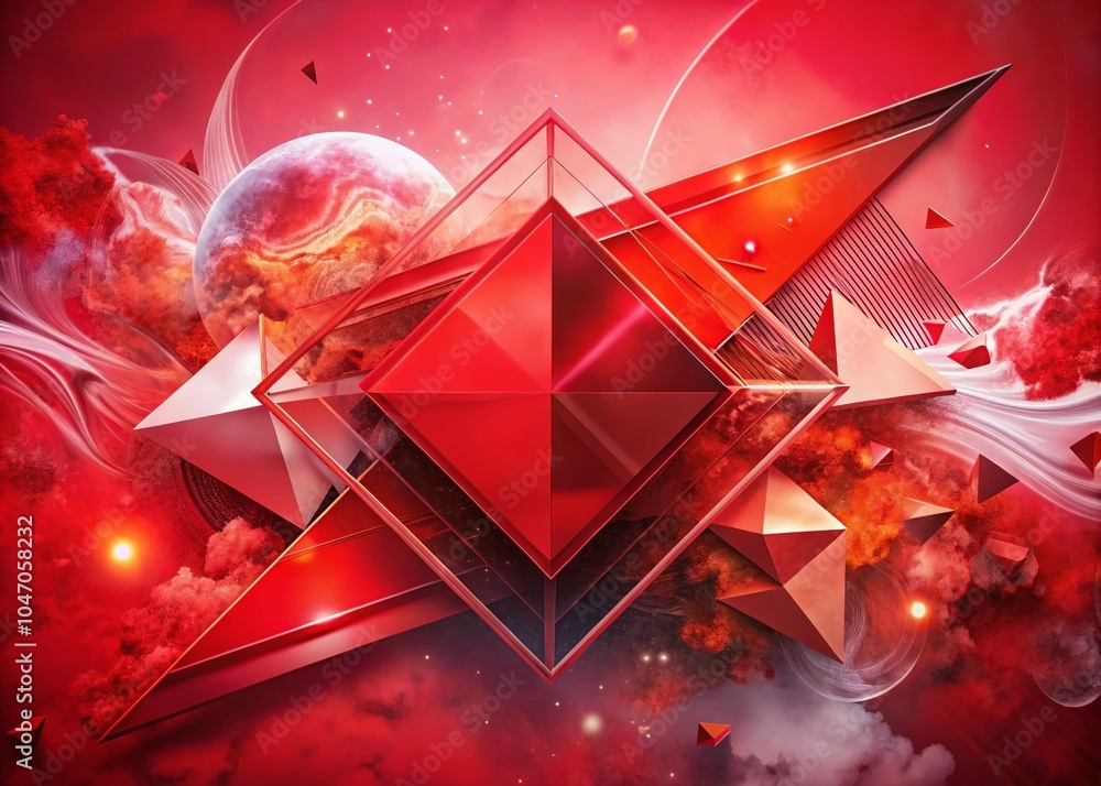 Poster abstract red banner template design with double exposure photography for modern visual concepts