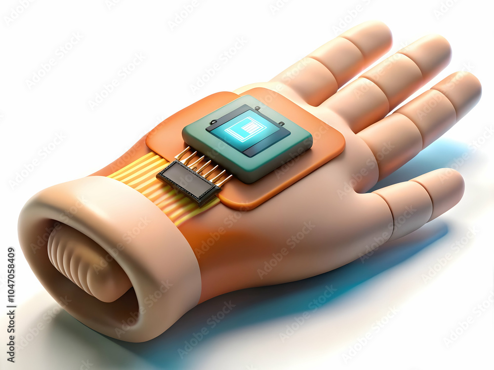 Poster close up microchip implanted skin hand macro image advanced technology biohacking science fiction co