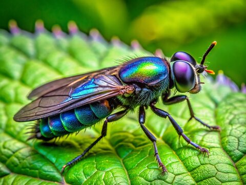 Adult Hermetia illucens on a Leaf with High Depth of Field for Nature Enthusiasts and Entomology Studies