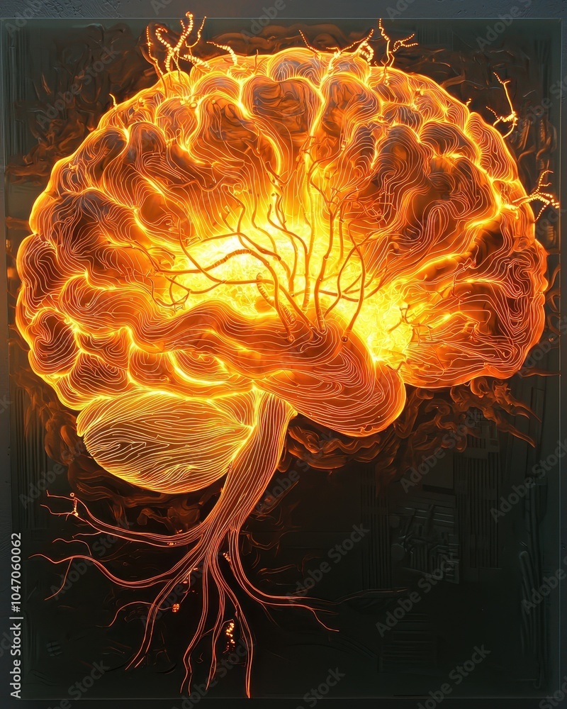 Poster illuminated neural pathways in a glowing brain