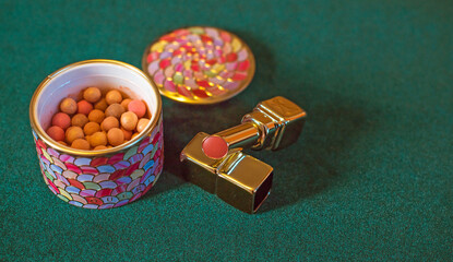 Women's make up shiny powder and accessories, beauty products, powder and other cosmetics. Shopping...