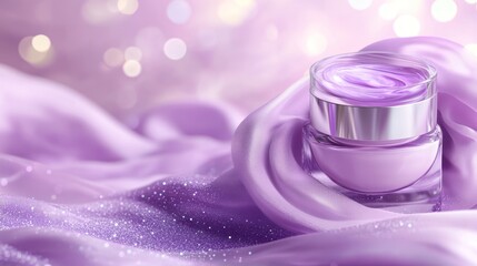3d illustration Skin care product advertisement with purple elements on sparkling bokeh background