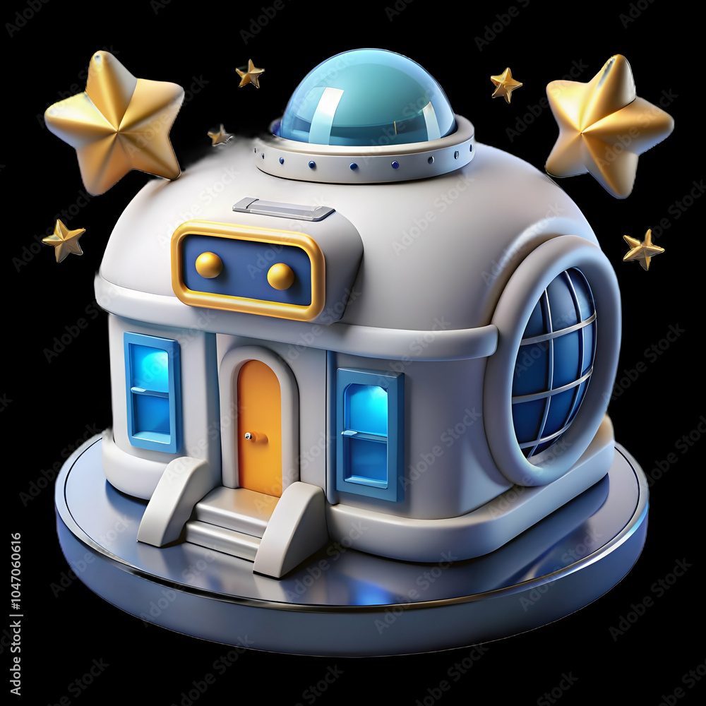 Poster glossy space station exterior with stars background futuristic design copy space for text ideal for 