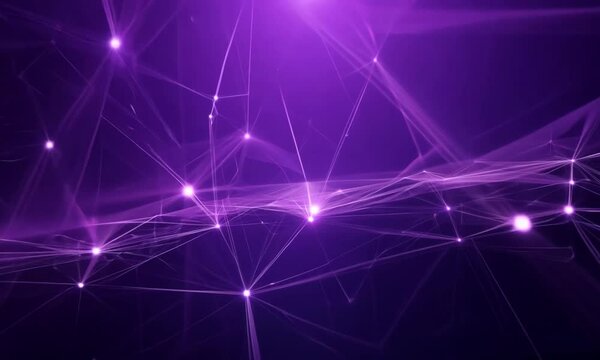 Purple Nebula: Abstract cosmic artwork. Glowing purple network, digital art, plexus background. Futuristic technology concept. 
