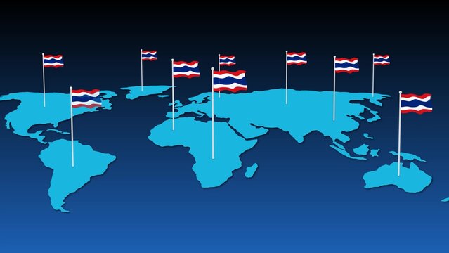Thailand national flag fly on earth map
