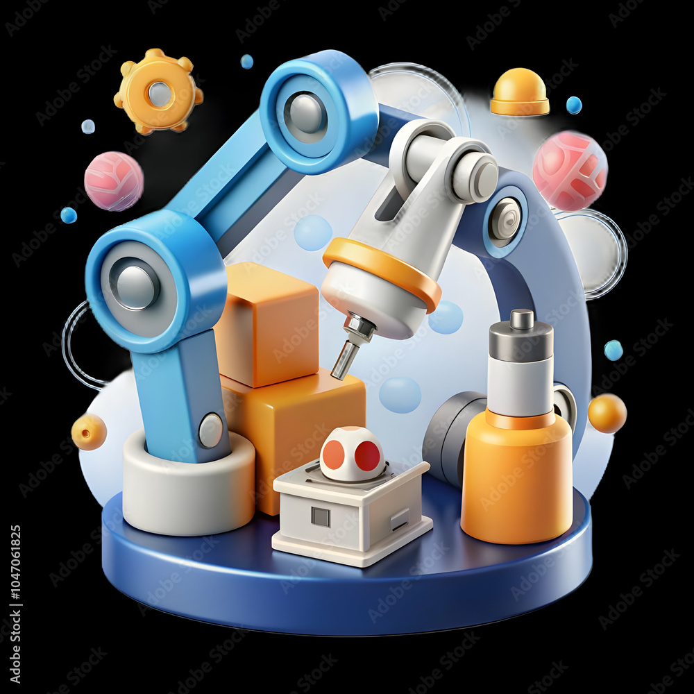 Aufkleber soft abstract robotic arms assembling product bokeh digital elements copy space advanced manufacturi