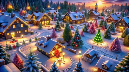 Aerial View of Festive Christmas Countdown Decorations and Winter Wonderland Scene