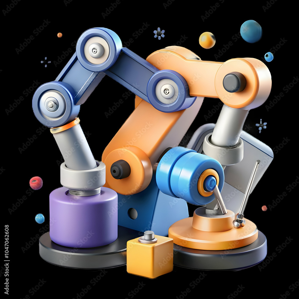 Aufkleber robotic arms assembling product soft abstract illustration with bokeh digital elements advanced manu
