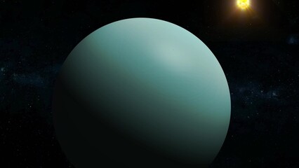 Uranus 3d planet with glowing sun space view
