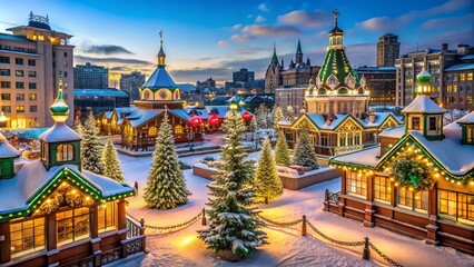 Obraz premium Architectural Wonders of Kazakh Christmas Celebrations in Urban Landscapes