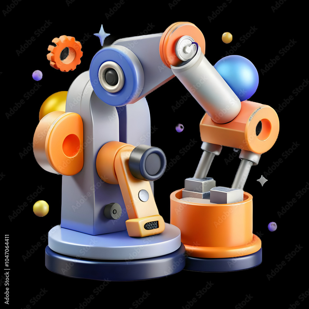 Aufkleber robotic arms assembling product soft abstract bokeh digital elements advanced manufacturing scene sc