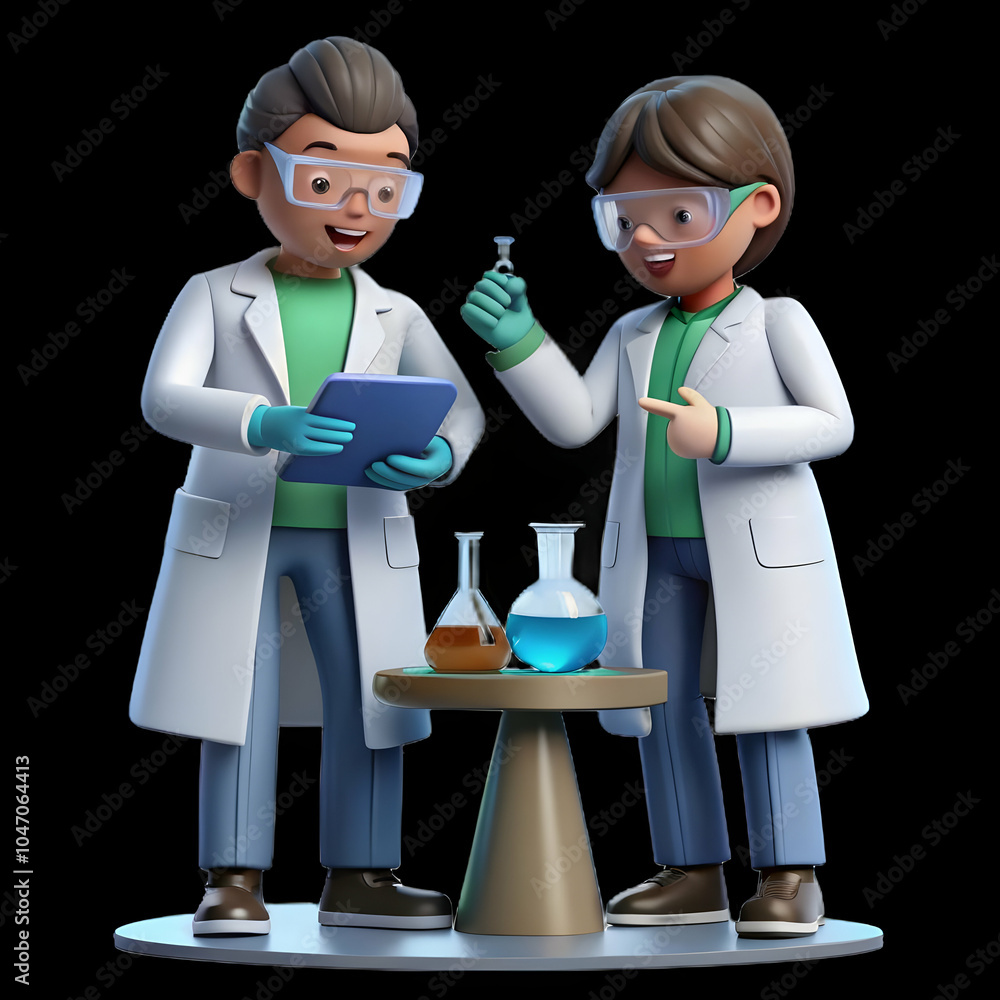 Poster students science experiment futuristic lab coats authentic image educational enthusiasm science fict