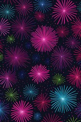 Fototapeta premium Abstract depiction of fireworks as minimalist bursts of color