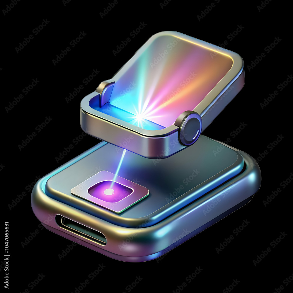 Poster holographic projection close up from handheld device macro image perfect for science fiction day, fu