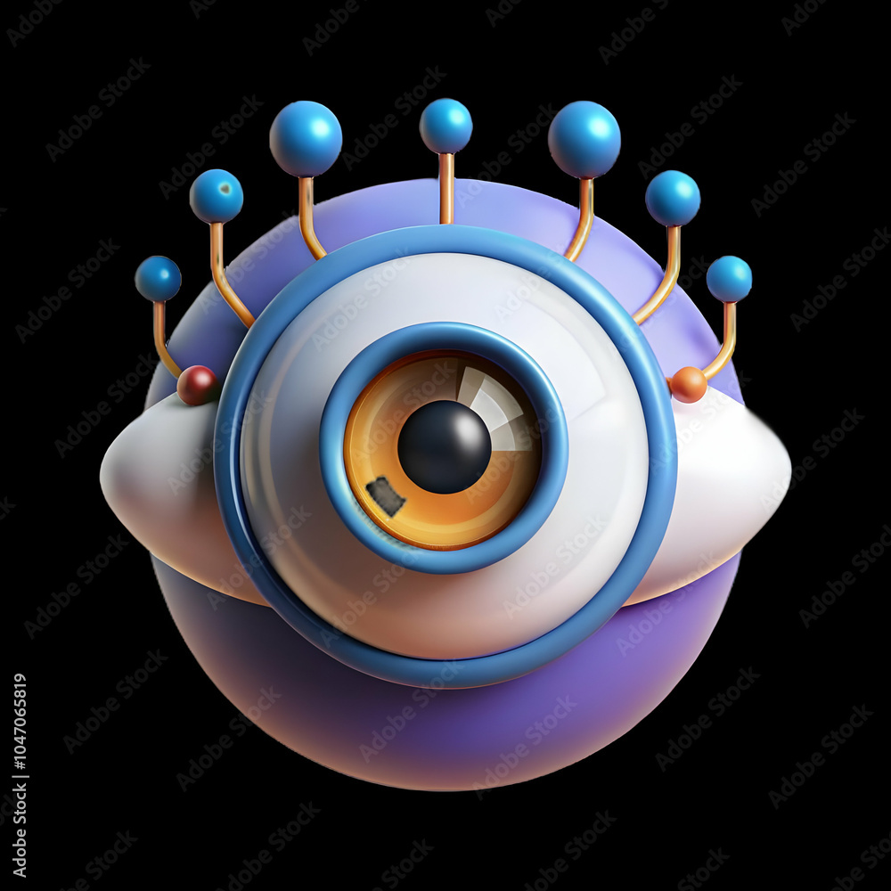 Poster cybernetic eye digital art with data streams and bokeh lights for science fiction day - enhanced vis