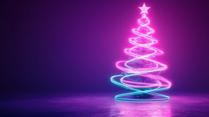 3d abstract christmas tree with neon lights