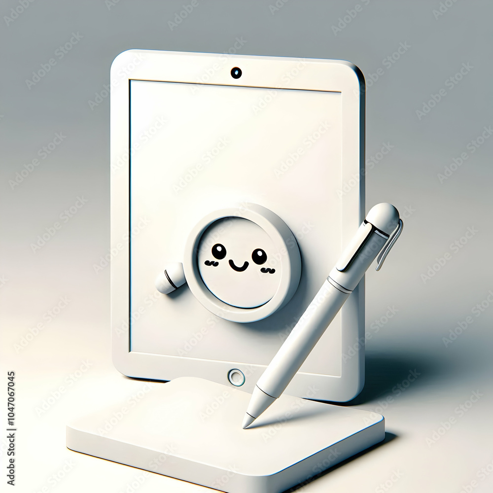 Poster 3d plain background tablet stylus copy space image creativity happiness working from home minimalist