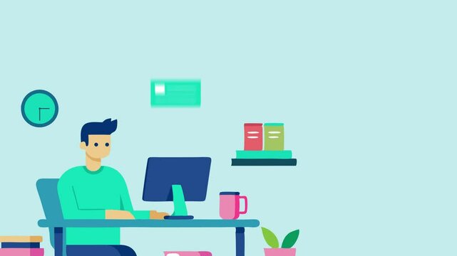 animated business people working in office