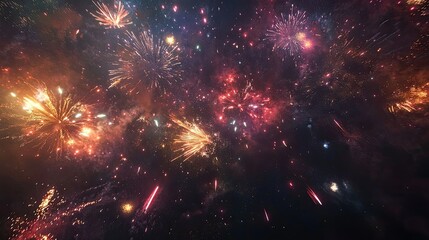 Fototapeta premium A night sky filled with colorful fireworks, with plenty of room for text below.