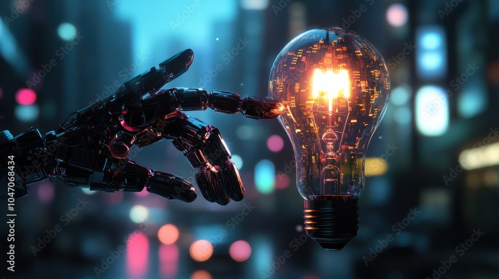 Poster ai, machine learning, hands of robot and human touch on big data network, brain data creative in lig