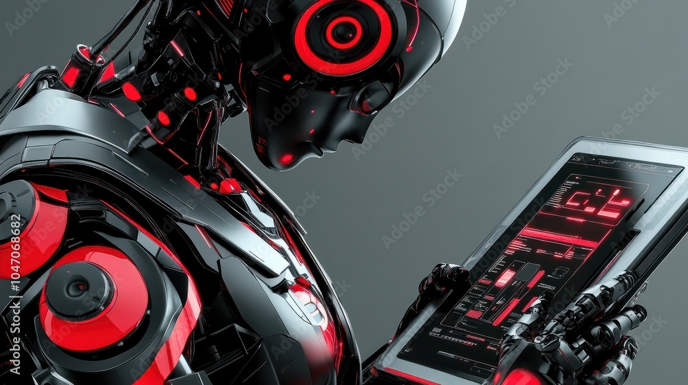 Aufkleber ai robot using tablet isolate on transparency background png