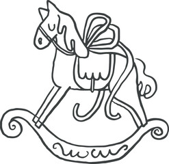 Christmas toy vintage rocking horse cute hand drawn line art whimsical illustration in coquette style, png