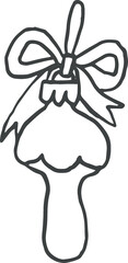 Christmas toy mushroom cute hand drawn line art whimsical illustration in coquette style, png