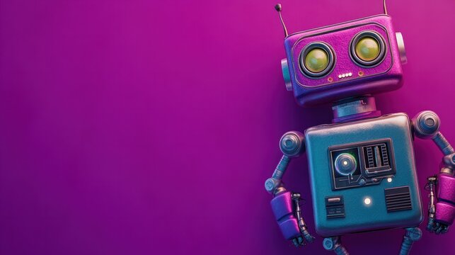 Creating a robot on an Arduino platform using DIY AI on a purple background with space for text suitable for educating kids and teens in STEM through robotics and electronics
