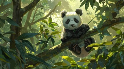 Obraz premium Cute Panda in a Lush Forest