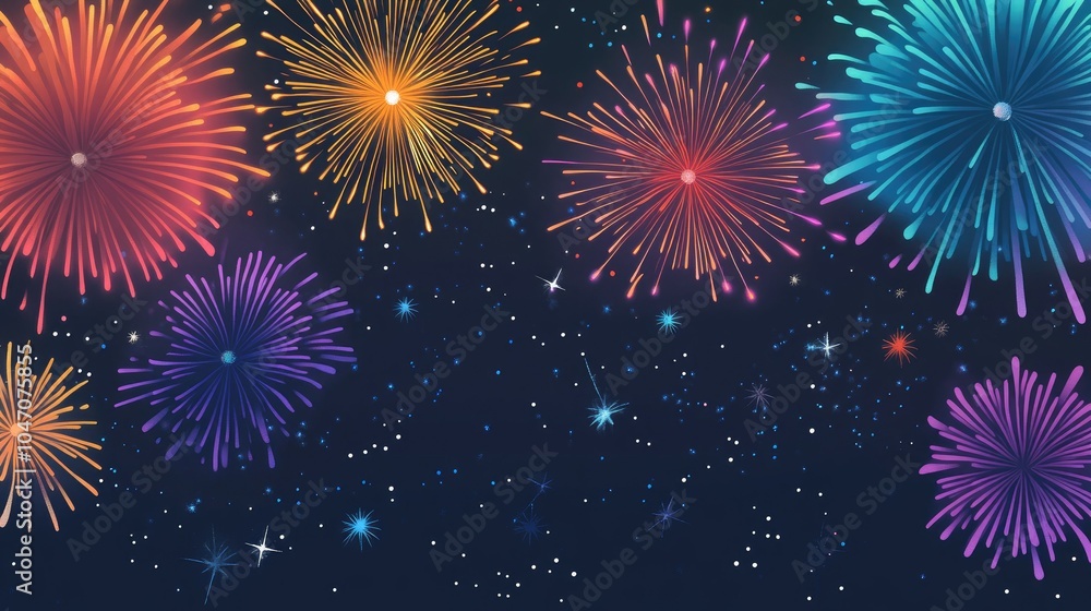 Poster fireworks exploding in multiple colors across the night, with room for text or messaging below.