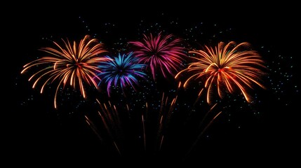 Fireworks exploding in vibrant colors over a dark background, with room for copy below.