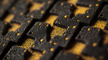 Obraz premium Macro view of wet tire rubber texture with square blocks