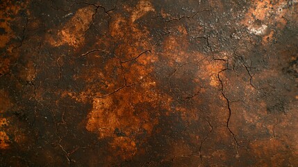 Close-up of cracked, rusty brown metal surface with texture and imperfections.