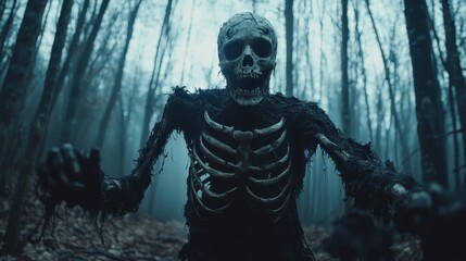 Fototapeta premium Terrifying Ghostly Figure in Dark Forest