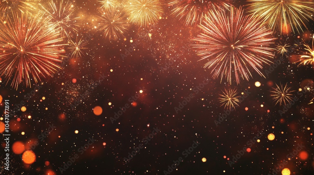 Poster spectacular fireworks lighting up the night, creating a festive scene with copy space available belo