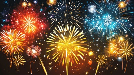 Fototapeta premium Stunning firework display lighting the dark sky, with ample room at the bottom for copy