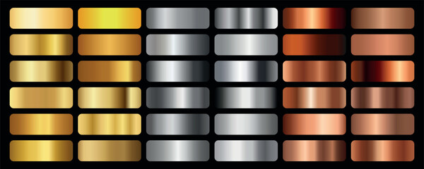 Set of gold, bronze and silver gradients. Metal gradients collection