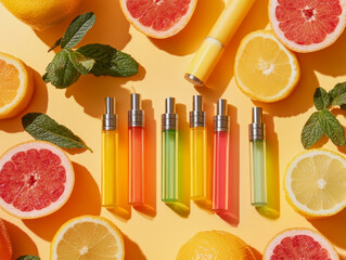 Assorted colorful vape pens with citrus slices