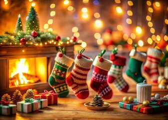 Fototapeta premium Christmas Sock Game Fun with Festive Decor and Cheerful Vibes
