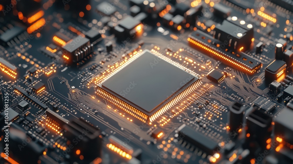 Poster 3d rendering glowing ai artificial intelligence technology chipset cpu on circuit board. electronic 