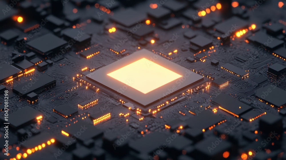 Poster 3d rendering glowing ai artificial intelligence technology chipset cpu on circuit board. electronic 