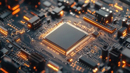 Obraz premium 3D Rendering Glowing Ai artificial intelligence technology Chipset CPU on circuit board. electronic and technology Concept.