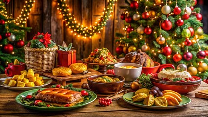 Fototapeta premium Christmas Venezuelan Food Festivity - Traditional Dishes and Festive Decor