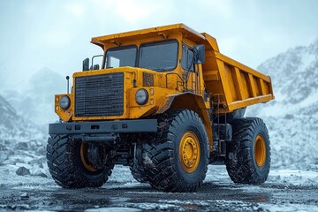 Yellow Dump Truck on Snowy Road