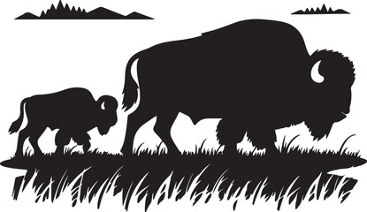 Bison And Baby Silhouette Vector Graphic