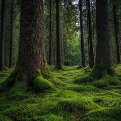 Fototapeta premium Serene Old Growth Forest with Towering Trees